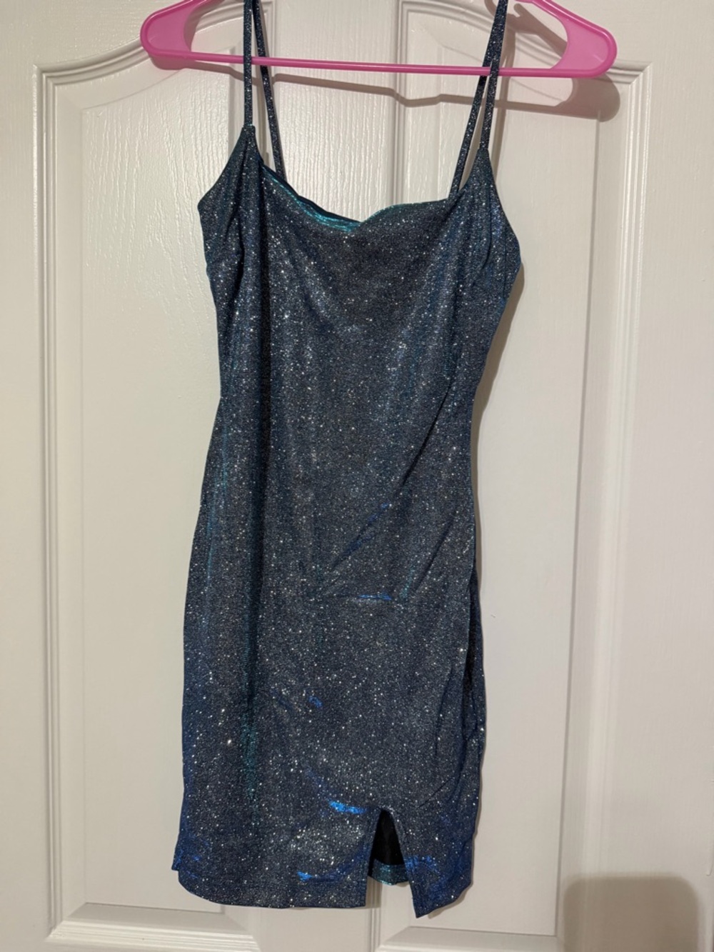 Sparkle Blue Straight Neck Slip Dress - Women's